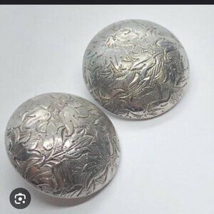 Floral Etched Silver-plated clip-on button earrings